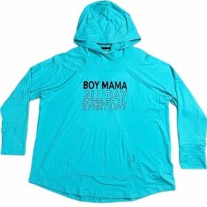 LuLaRoe Turquoise Boy Mama Amber Hoodie Size L